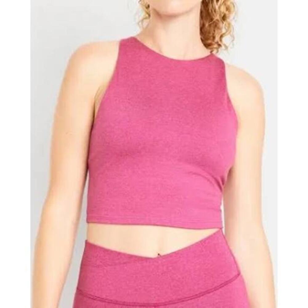 Old Navy High Neck Longline Sports Bra Heathered Pink XS Padded Active Top